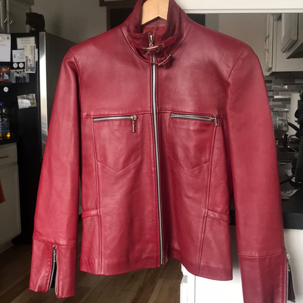 Fox Leather Bike Cranberry Jacket - like new
